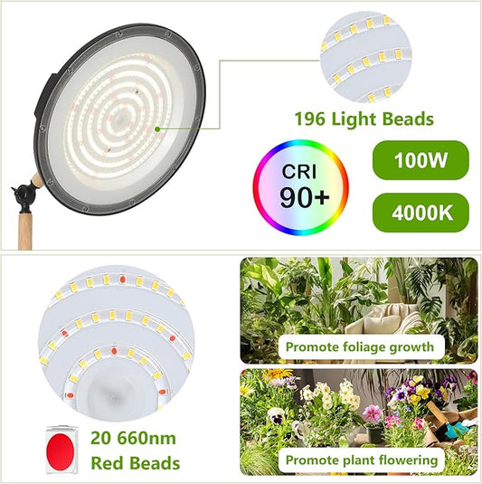 HMVPL 100W Grow Lights for Indoor Plants Full Spectrum, Plant Lights for Indoor Growing with 216 Light Beads, Timer, Remote Control, Dimmable Standing Growth Lamp for Large Many Plants(5 Level Height)