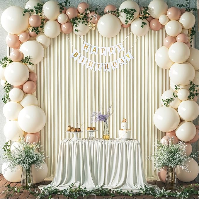 4 Panels Beige Backdrop Curtain for Wedding Parties Wrinkle Free Beige Photo Curtains Backdrop Drapes Fabric Decoration for Baby Shower Photoshoot 20ft(W) x 10ft(H)