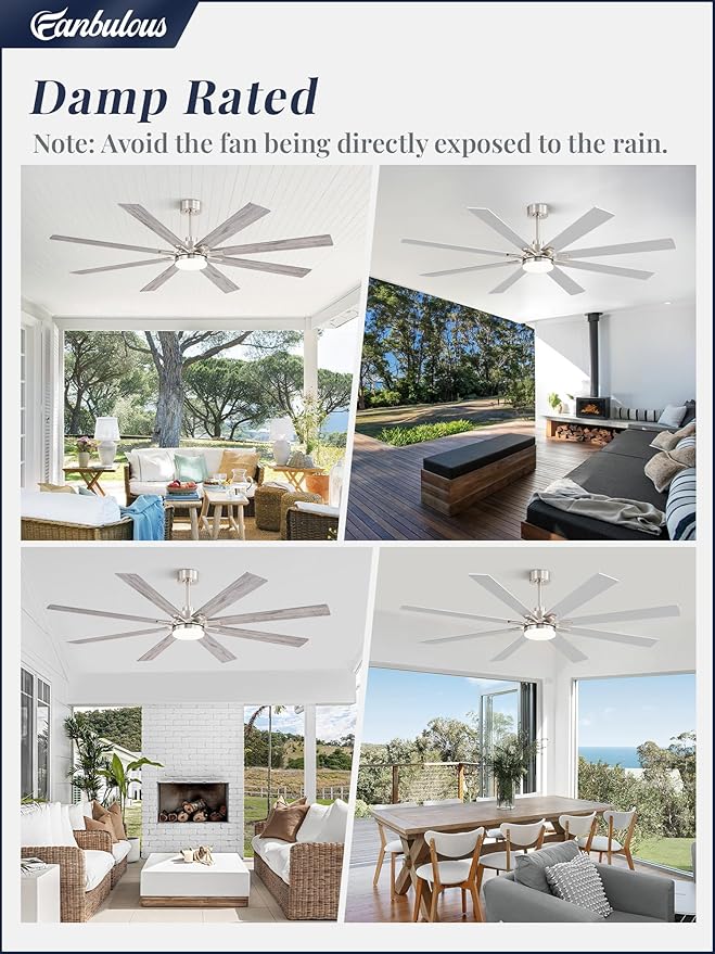 72 Inch Ceiling Fans with Lights and Remote, Dual-Sided Reversible Blades for Versatile Décor, Quiet DC Motor, 120° Wide-Angle Customized Brightness & 3CCT, Damp Rated for Indoor/Outdoor Use