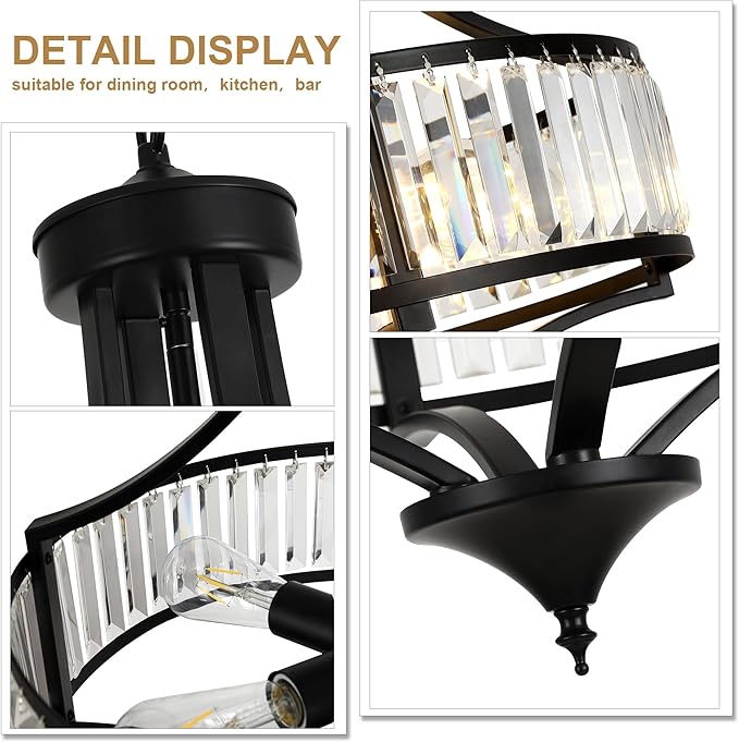 CNRATYE 20" Modern Farmhouse Crystal Chandeliers for Dining Room, 5-Light Black Antique Pendant Chandelier, Contemporary Hanging Light Fixture for Living Room Bedroom Foyer Kitchen Island Entryway
