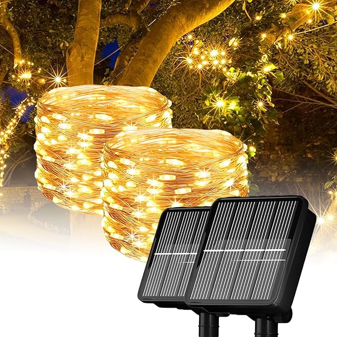 LIGHTOP Solar String Lights Outside Fairy Lights Outdoor Waterproof Copper Wire 2 Pack 33FT 100LED for Garden Decoration Wedding Party Terrace Yard Tree Patio (Warm White)