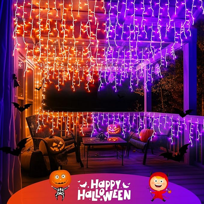 JMEXSUSS 400 LED Color Changing Christmas Lights Outdoor, 38.8ft Orange to Purple Halloween Icicle Lights with Remote, Waterproof String Light Plug in for Outdoor Indoor Party Decor