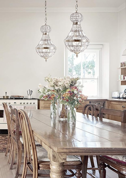JONATHAN Y 12" Antique Brass/Clear Regina Empire LED Pendant Light, Glam Adjustable Hanging Chandelier for Dining Room Kitchen Foyer, Clear Crystal Shade, LED Bulb Included (JYL6109A)