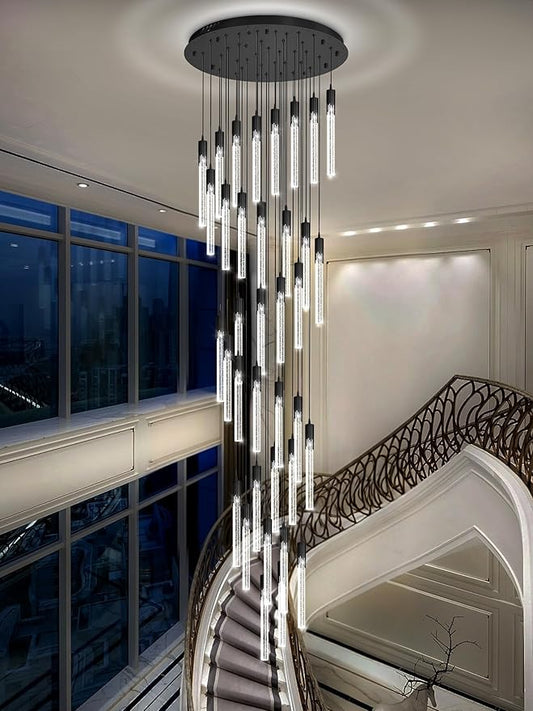Flashing God Long Chandeliers for High Ceiling Black Bubble Crystal Chandelier Large Foyer Entrance Chandeliers for High Ceiling Big Crystal Chandelier LED Dimmable 2700K-6000K