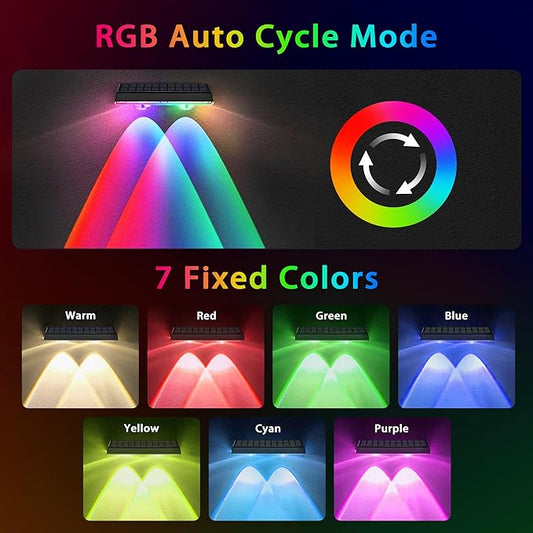 Solar Fence Lights Outdoor - 16 Pack RGB Fence Lights Solar Powered, 7 Color Modes & Warm White, IP67 Waterproof Dusk to Dawn Solar Powered Lights 12+ Hours for Fence/Backyard/Wall/Step/Patio/Deck