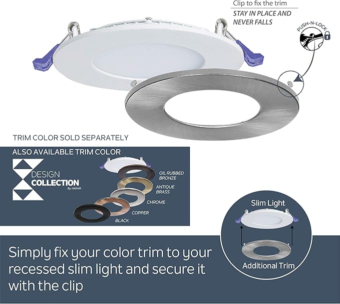 Nadair, 3’’ LED Recessed Ultra Slim Lights, 12-Pack, IC Rated, Dimmable, 6W=50W, 450 Lumens, 4000K (Cool White), Large Junction Box, Quick Connect System, White Finish, Brushed Nickel Trim Included