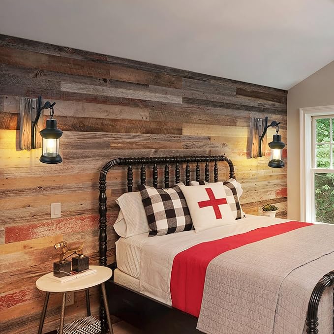 Rustic Wall Light Fixtures Vintage Wall Sconces Sets of 2 Farmhouse Antique Wooden Wall Lamps with Clear Glass Mounted Lighting Black Bedside Sconces Lighting for Bar Cafe Barn Stairs