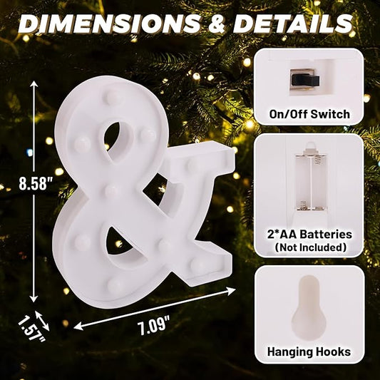 LED Light Up Marquee Letters, Battery Powered Decorative LED Letter Lights, Alphabet Light Up Letters for Wedding Birthday Party,Holiday Lamp or Home Bar Decoration (Symbol &)