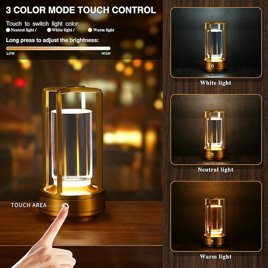 Anxingtools Portable Metal Table Lamp, Cordless Table Lamp, Rechargeable Battery Powered Portable LED Desk Lamp, 3 Color Stepless Dimming Touch, for Bedroom Restaurant Home Outdoor (2 Set of Gold)