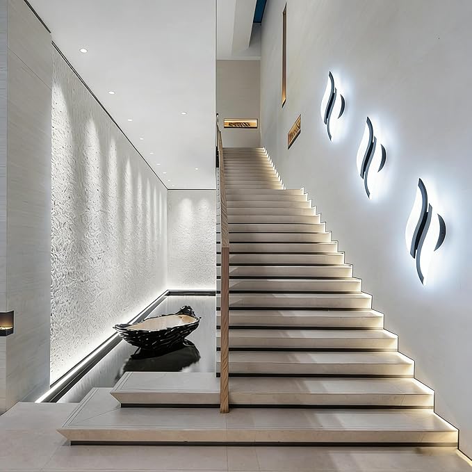 Modern LED Wall Sconce 2 Pack Wall Light Fixtures, 6000K Indoor Black Wall Light for Living Room Bedroom Hallway Stairs