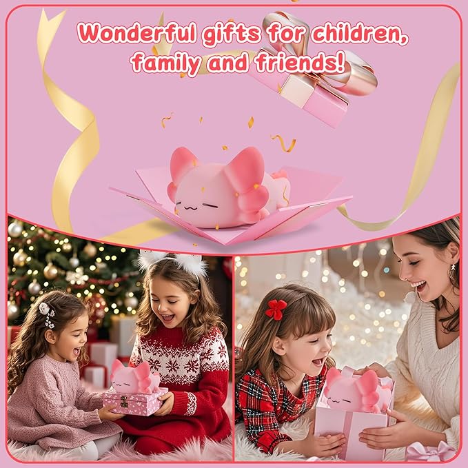 Tremdwoto Axolotl Night Light for Kids, 7 Color Changing Cute Axolotl Lamp,Dimmable &1/3 H Timer, USB Rechargeable Silicone Nursery Nightlight for Kid Bedroom Decor Axolotl Gift for Boys and Girls