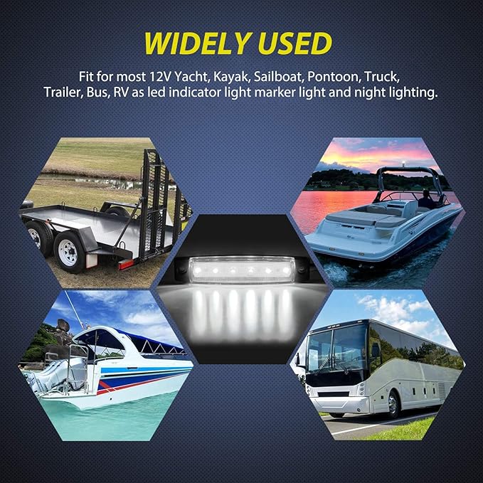 Nilight 10PCS 3.8" 6LED White LED Indicator Light Truck Camper Side Marker Clearance Lights for Marine Boat Stern Yacht Kayak Sailboat Trailer Bus RV