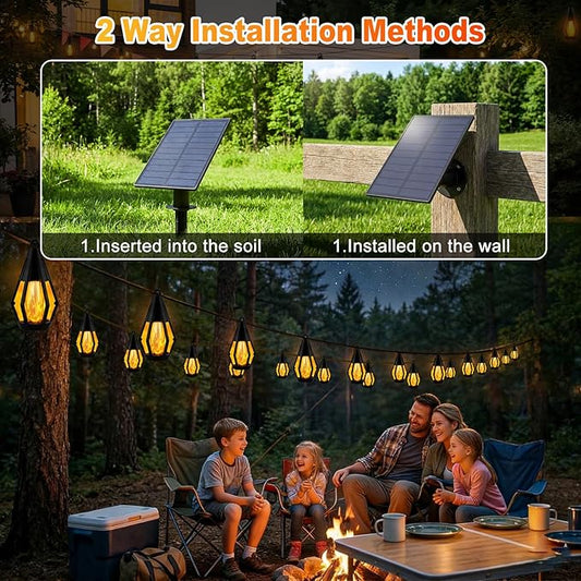 Solar String Lights Outdoor, 41FT Patio Lights with 15 Flickering Flame LED Bulbs, Waterproof Hanging Solar String Light for Outside Garden Backyard Gazebo Porch Patio Bistro Party Decorations