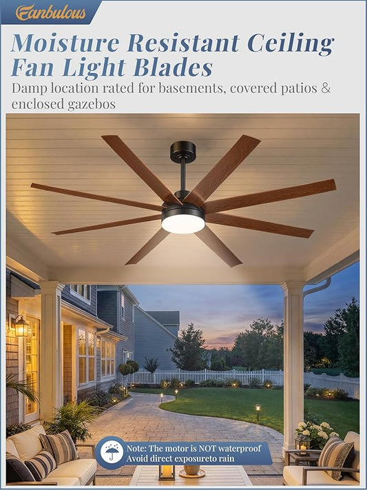 Fanbulous 65 Inch Large Ceiling Fans with Lights, Black Ceiling Fan with Remote Control, Dimmable, 3CCT, Quiet, Modern Ceiling fan For Living Room, Bedroom, Kitchen, Patio, Outdoor
