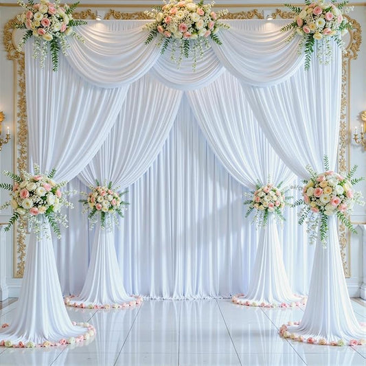 4 Panels White Backdrop Curtains for Wedding Party Wrinkle Free Backdrops Curtain Drapes Fabric Decorations Photo Back Drop Cloth for Baby Shower Photography Stage Reception 20ft(W) x 12ft(H)