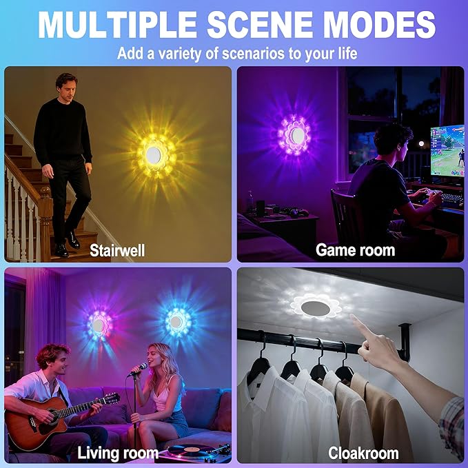 MeiLyte LED Wall Lamp,Wall Mounted Sconces with APP Control,Colorful Rechargeable wall lamp Light,Flower Shape Magnetic Wall Light with Timer, Wireless Wall Lamp for Bedroom, Hallway,Kitchen,Stairway