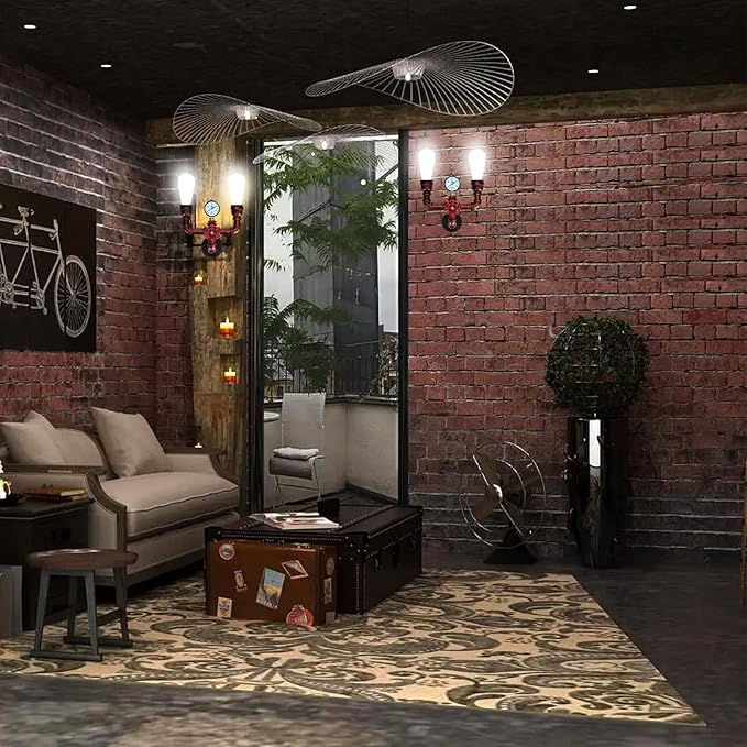 XEYOU Retro Wall lamp Vintage Industrial Steampunk Wall Sconce 2 Lights Metal Water Pipe Wall Mounted Light Fixture E26 Edison Bulb for Cafe Bar Restaurant Bedroom Livingroom