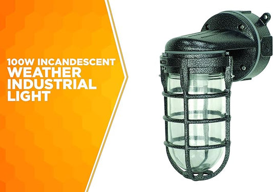 Woods L1707SVBLK Wall Mount Light in Hammered Black Finish Sturdy Die Cast Aluminum Cage; 100 Watt Incandescent; Industrial Design; Suitable for Indoor and Outdoor Use