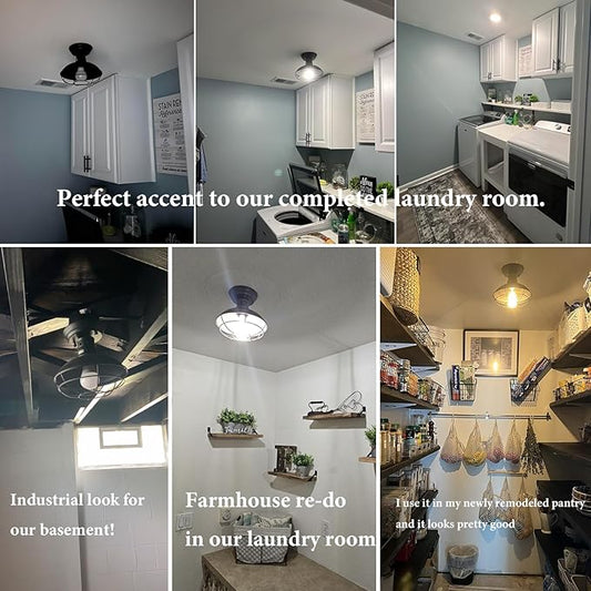 FRIDEKO HOME 3 Pack Flush Mount Ceiling Light Industrial Farmhouse Ceiling Light Fixture Rustic Copper Metal Cage Flush Mount Light Fixture E26 Base for Hallway Foyer Kitchen Porch Black
