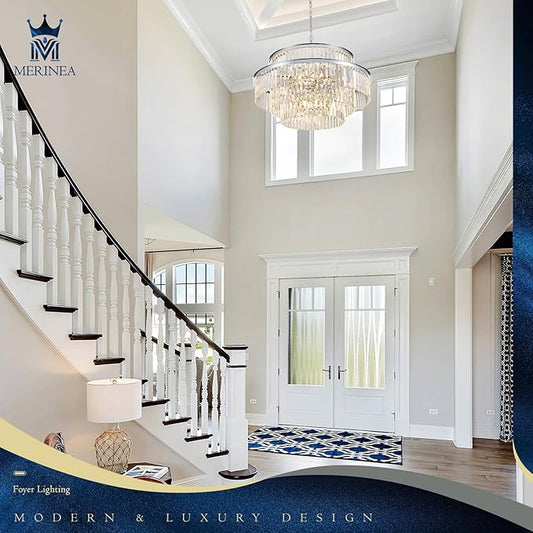 31" Modern Chrome Crystal Chandeliers 20 Lights Luxury 4-Tier K9 Crystal Light Fixture Large Round Ceiling Pendant Light for Foyer Staircase Living Room Dining Room