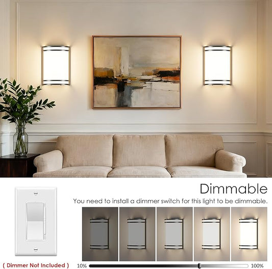 Aipsun Black Wall Sconces Set of Two, Hardwired Indoor 15W LED Modern Dimmable 3000K 4000K 5000K Wall Sconce Lighting for Living Room Hallway Bedroom