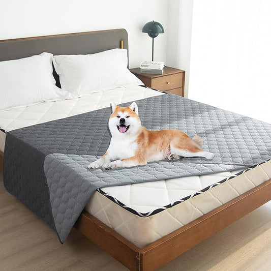 gogobunny 100% Double-Sided Waterproof Dog Bed Cover Pet Blanket Sofa Couch Furniture Protector for Puppy Large Dog Cat, Reversible (82x120 Inch (Pack of 1), Dark Grey/Light Grey)