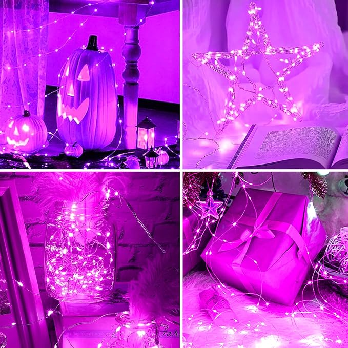 2Pack USB Plug in Fairy String Lights,16ft 50 LED Copper with Remote and Timer, 8 Modes Waterproof Twinkle String Lights Battery Powered for Bedroom Indoor Party Wedding Christmas Decoration (Pink)