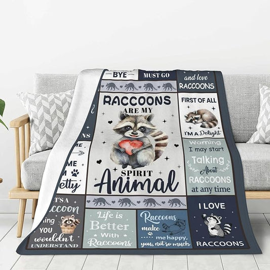 Raccoon Blanket, Cute Raccoon Gifts for Women and Girls, Soft Breathable Flannel Throw Blanket 60x50in, Aesthetic Raccoons Decor for Bedroom, Cozy Raccoons Gifts for Birthday & Animal Lovers