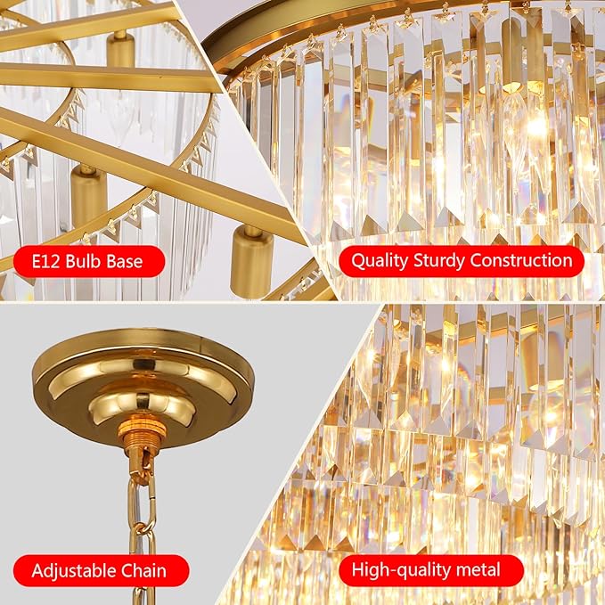 Large Crystal Chandelier Modern Luxury Chandelier Ceiling Lights Fixture for Dining Living Room 18-Lights 3-Tier Raindrop Chandeliers Lighting (Copper, Dia 39 Inch)