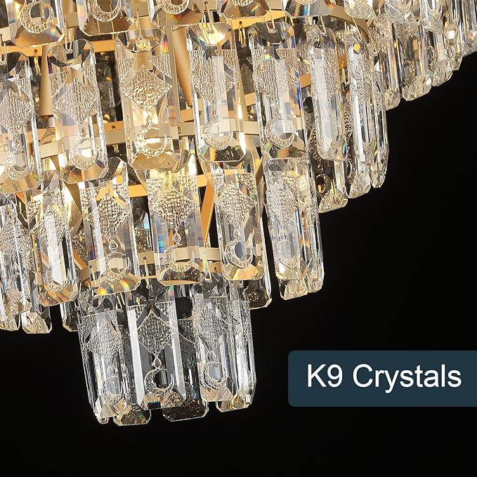 7-Tier Luxury Gold Crystal Chandelier 12 Lights 20" Modern K9 Crystal Pendant Chandelier Light Fixture for Living Room Dining Room Bedroom Kitchen Foyer Entryway, E12
