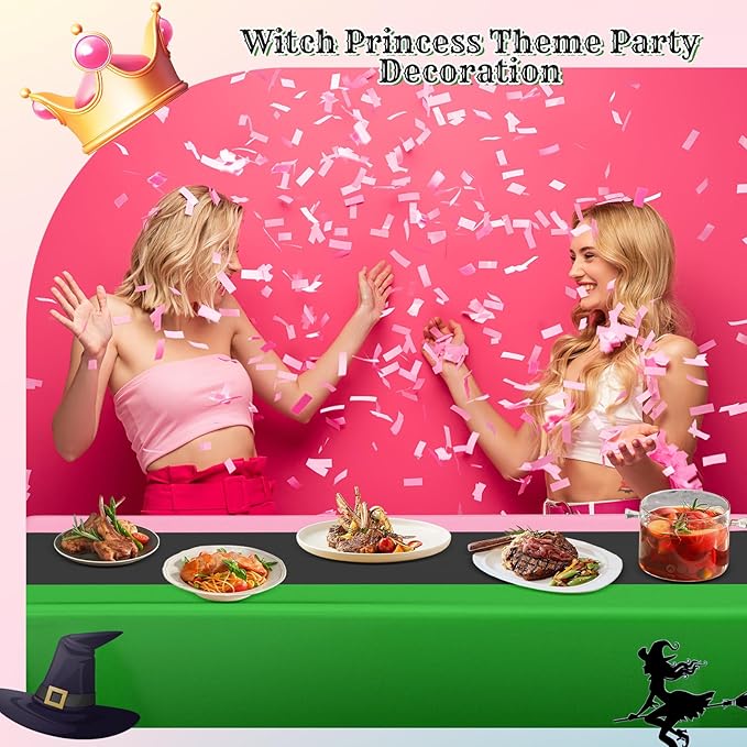 Oudain 2 Pcs Witch Princess Theme Party Pink & Green & Black Party Tablecloth 54 x 108 Inch Plastic Rectangle Tablecloth Waterproof Table Cover for Witch Princess Theme Birthday Decoration