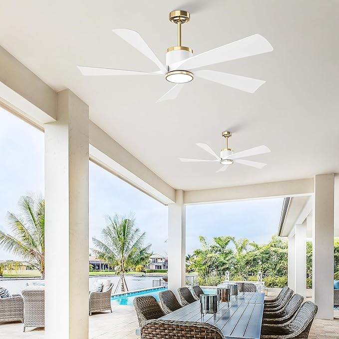 TXCSLY 52" Ceiling Fans with Lights and Remote, Modern Ceiling Fan with Light, Indoor Outdoor Ceiling Fan for Living Room, Bedroom, 5 Blade 3 Color Temperature LED Dimmable (White & Gold)
