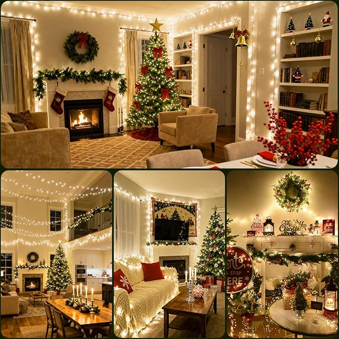Fairy Lights Plug in 3000LED 195Ft Warm Christmas Wreath Lights with Timer Remote Waterproof Firecracker Firefly Cluster Twinkle String Light for Bedroom Graland Party Tree Decor Black Wire
