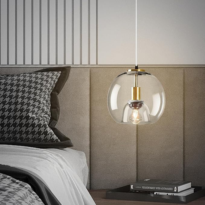 9.1in Large Clear Glass Pendant Light for Kitchen Island – 1-Pack with1 Extra LED Bulb & 4.92ft Adjustable Cord | Modern Minimalist Lighting for Dining Room, Living Room, Entryway