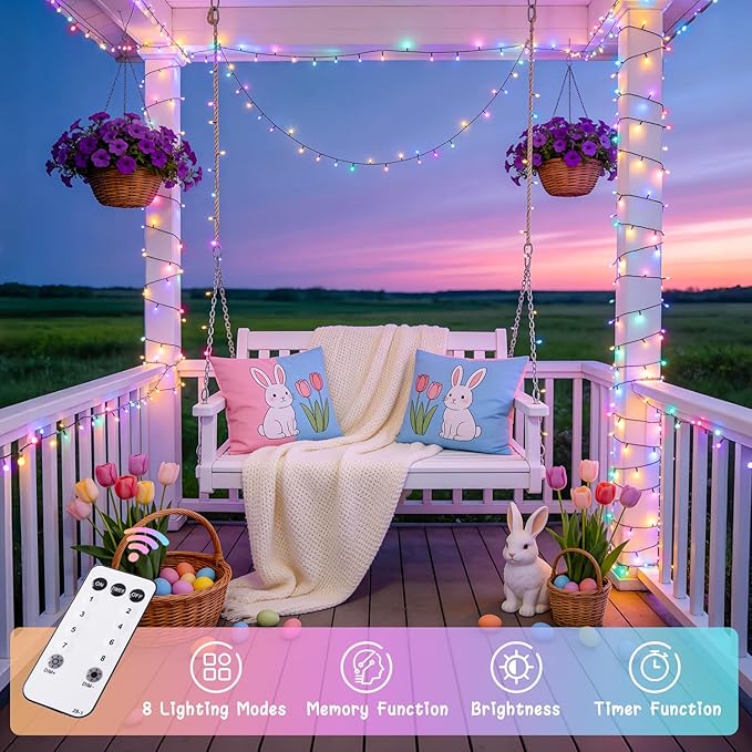 JMEXSUSS 500 LED Easter Lights Outdoor Indoor, 173ft Multicolor Easter String Lights, 8 Modes Pastel Light Plug in for Room Party Decorations