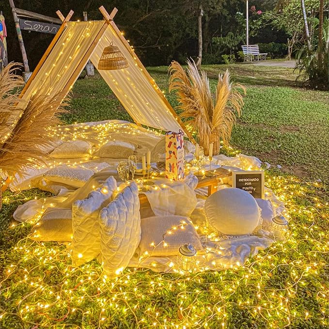 66FT 200 LED Outdoor String Lights, Plug in Christmas Lights Indoor Waterproof, 8 Modes Connectable Clear Wire Fairy Twinkle Lights for Bedroom Garden Yard Wedding Party Decorations, Warm White