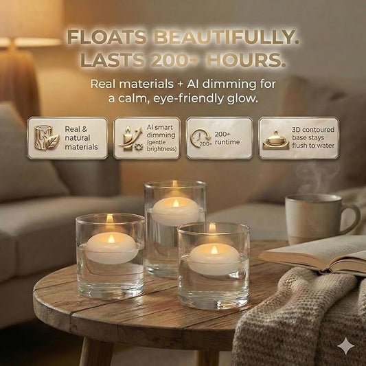 Aignis 24pcs Flameless Floating Candles Waterproof, 200Hr 3”LED Floating Tea Lights with Battery, Water-Activated Candles for Pool, Wedding Centerpieces, Bath & Spa, Easter Decoration (Elegant White)