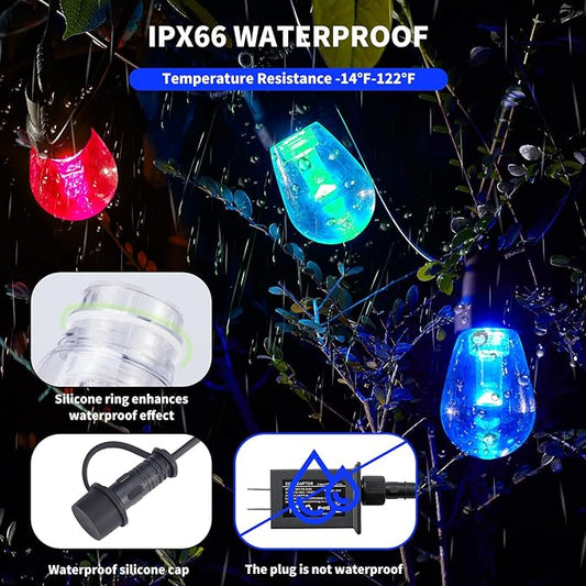 CAWWS Outdoor String Lights 75FT, Outdoor Lights for Patio with 30 Dimmable RGBW LED Bulbs, IP66 Waterproof Shatterproof, with APP Control & Remote, 24V Adapter Color Change,for Backyard Décor