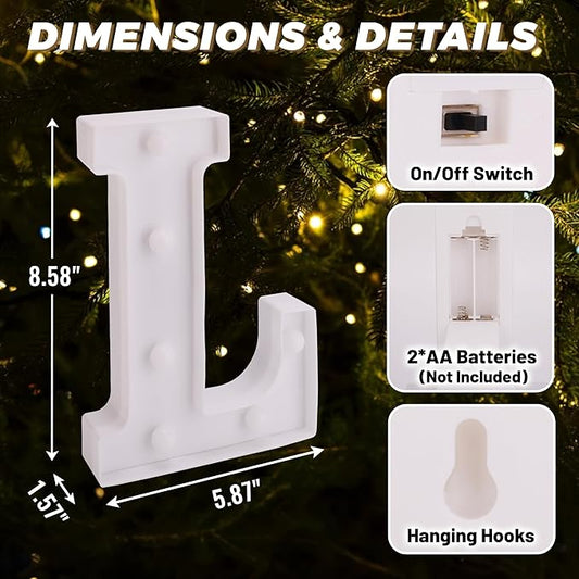 LED Light Up Marquee Letters, Battery Powered Decorative LED Letter Lights, Alphabet Light Up Letters for Wedding Birthday Party,Holiday Lamp or Home Bar Decoration (Letter L)