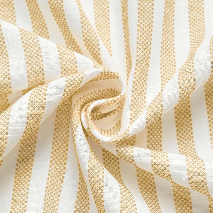 jinchan Striped Linen Kitchen Curtains 45 Inches Tier Curtains Farmhouse Modern Cafe Style Small Window Treatments Airy Light Filtering Rod Pocket for Living Room Bathroom 2 Panels Mustard Yellow