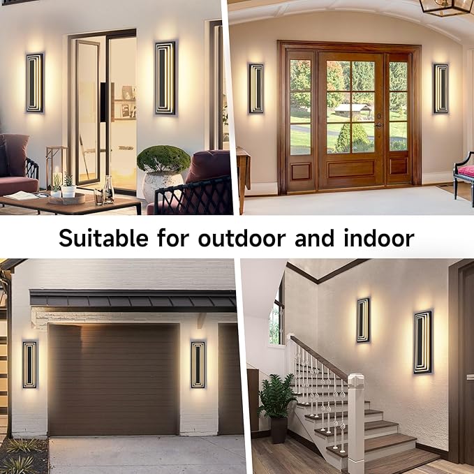 23.6 in Long Outdoor Wall Lights,3-Tier Large Exterior Lighting Fixtures,LED Front Porch Lights,Waterproof Outdoor Garage Lights,3000K Warm White Modern Acrylic Wall Sconce,36W,2 Packs
