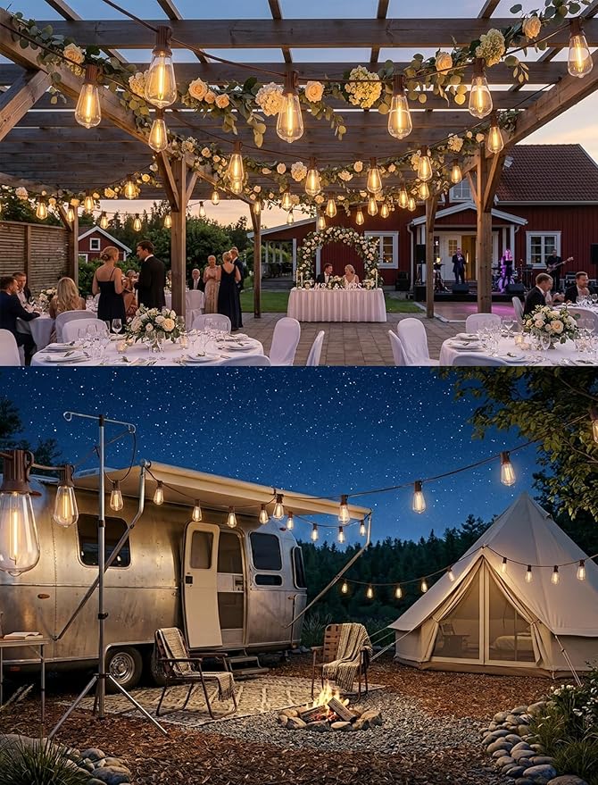 20FT ST40 LED Outdoor String Lights, Vintage Edison Patio Lights with 22 Shatterproof Bulbs, Waterproof Hanging Outdoor Lights for Backyard Porch Deck Bistro Garden, Warm White 2700K, Brown Wire
