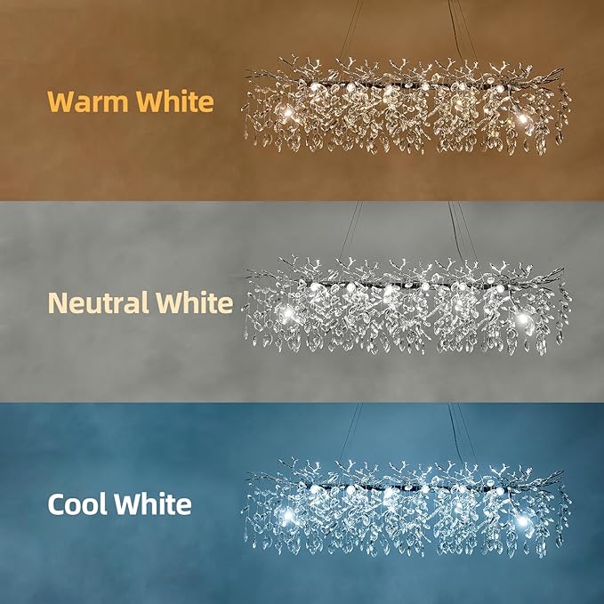 Modern Tree Branch Crystal Chandelier 47.2" Sliver Large Rectangular Pendant Lighting 14-Light K9 Crystal Chandeliers for Dining Room Kitchen Living Room Foyer Entryway (Sliver, L47.2"-Rectangle)