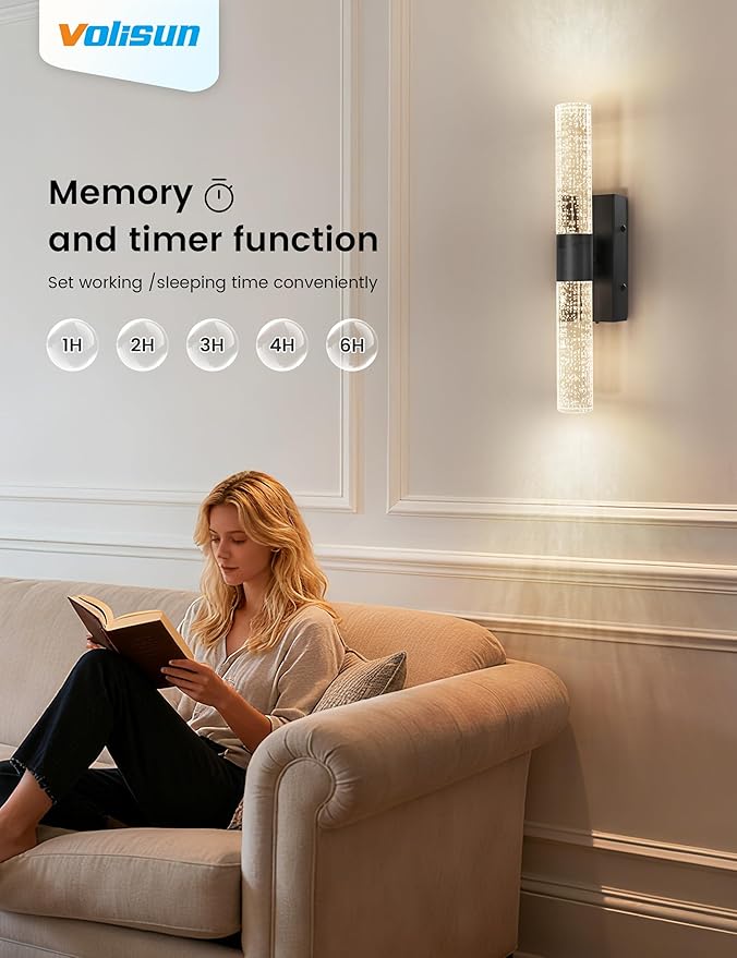 VOLISUN Battery Operated Wall Sconces Set of Two,Black Sconces Wall Decor Set of 2,Wireless Wall Sconces with Remote,Rechargeable Wall Light for Living Room,Bedroom,Bathroom,Vanity (15.3 inch)