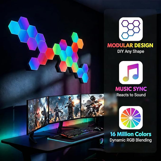 TISOFU 12 Pack Hexagon Lights LED Wall Panels, RGB Gaming Light with APP/Music Sync & Remote, DIY Smart Modular Hexagonal Honeycomb Glide Hex Tiles Panel for Bedroom Party Decor Gifts