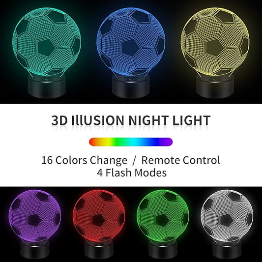 BASSI Soccer Gifts 3D Night Light,16 Colors Changing Touch/Remote Contro, World Cup 2026 Night Light Decor, Soccers 3D Illusion Lamp, Birthday Gifts for Boys Girls, Soccer Stuff Room Decor