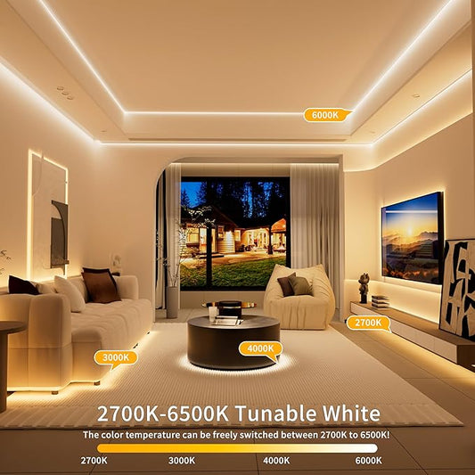 PAUTIX 5V USB COB LED Strip Lights with RF Remote,Dotless LED Lights 2700K-6500K CCT Tunable White Dimmable 6.56ft TV Backlight,Flexible Under Cabinet Tape Light for Bedroom,Kitchen,Shelf DIY Lighting