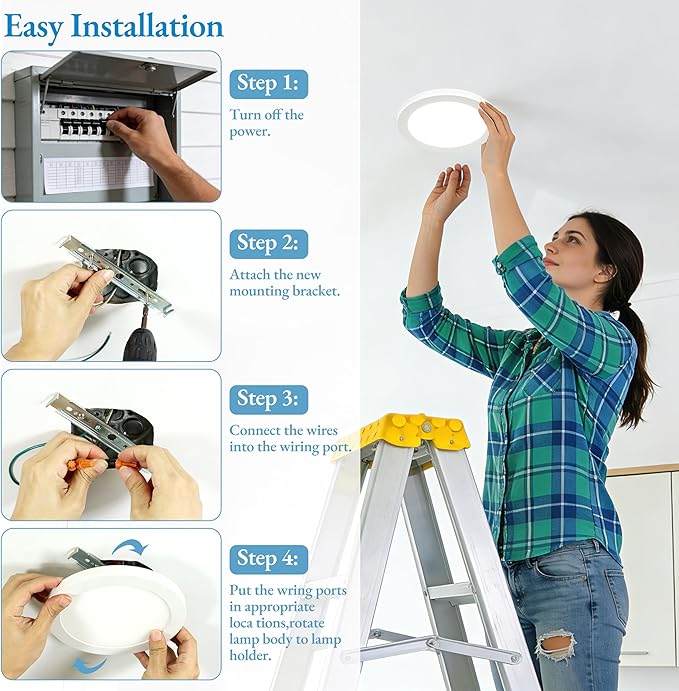 LALUZ 7-Inch LED Flush Mount Ceiling Light, 5 CCT Selectable (2700K–5000K), 12W Ultra-Slim Round Flat Panel Light, Low Profile for Kitchen, Bedroom, Bathroom, Closet, White