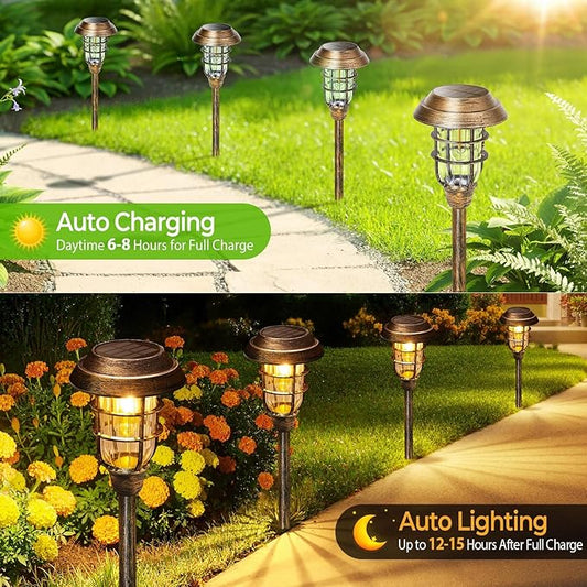 LETMY Solar Outdoor Lights, 12 Pack Bright Solar Pathway Lights Outdoor Waterproof, Up to 15 Hrs Auto On/Off Solar Garden Lights Outdoor Solar Lights for Yard Patio Walkway Driveway Pathway - Bronze
