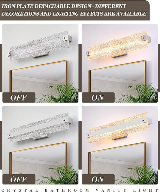 Brushed Nickel LED Bathroom Vanity Light, 24.4 Inch 15W Modern Dimmable Bathroom Light Fixture Over Mirror, Crystal Bar Wall Sconce Lighting for Bath, 3CCT, OS-MM5001-3BN